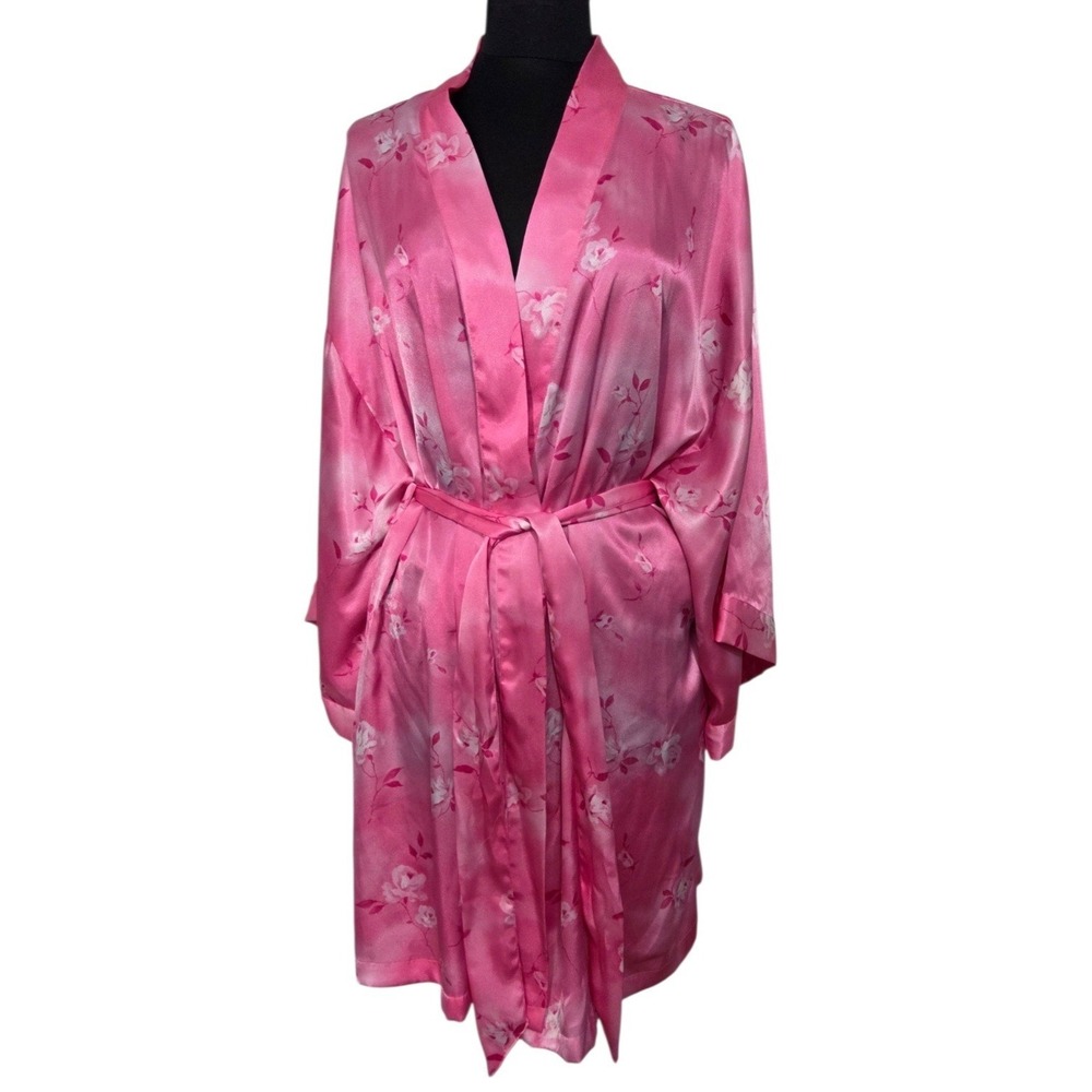 Vintage‎ Inner Most Lingerie Robe Pink Satin Silky Kimono Floral Coquette Size L